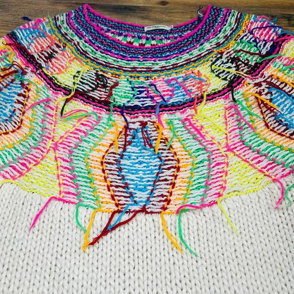 Mes Demoiselles Oversized Sweater Dress Alpaca Wool Jumper Colorful Fringe Art - Picture 5 of 11